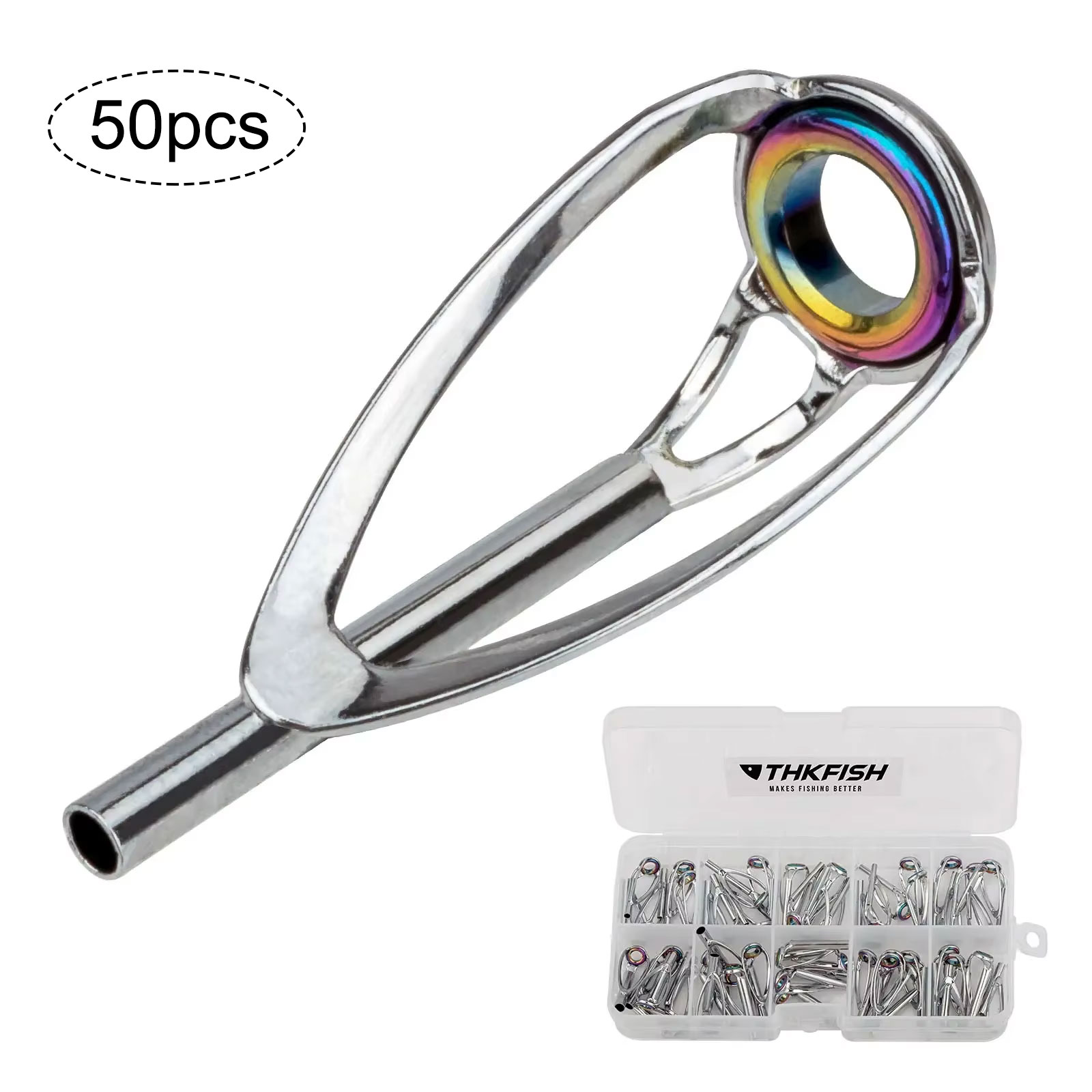 Fishing Rod Tip Replacement - 釣り竿チップトップ修理キット、ステンレス鋼セラミックリング、釣り竿、トップチップ交換セット、1.2-3.2mm、50個